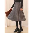 Band-waist Glen-plaid Pleated Long Skirt