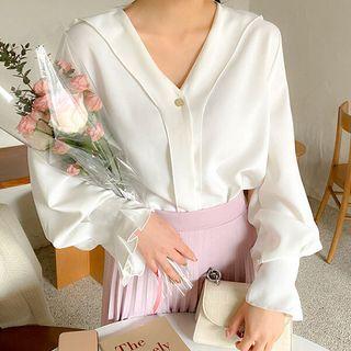 V-neck Pleated-cuff Blouse