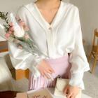 V-neck Pleated-cuff Blouse