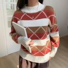 Round-neck Color-block Printed Oversize Sweater