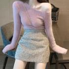 Cold Shoulder Sweater / Glitter Mini A-line Skirt