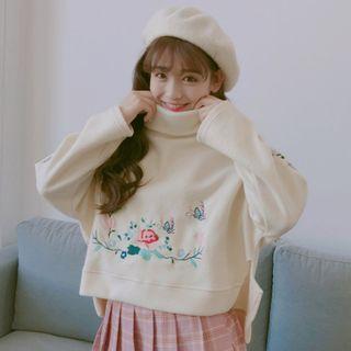 Floral Embroidered Turtleneck Sweatshirt