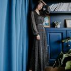 Glitter Long-sleeve A-line Maxi Dress