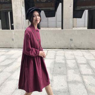 Collared Buttoned A-line Dress