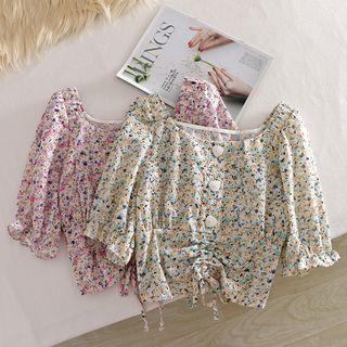 Embroider Floral Puff-sleeved Top