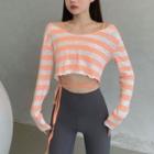 Mock Two-piece Striped Cropped Sports T-shirt