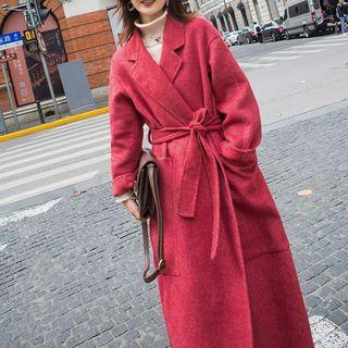 Herringbone Tie-front Long Coat