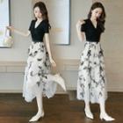 Short-sleeve Mock Two-piece Butterfly Detail Midi Dress