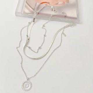 Flower Pendant Layered Alloy Necklace