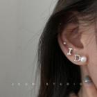 925 Sterling Silver Faux Pearl Lettering Earring 1 Pair - Silver - One Size