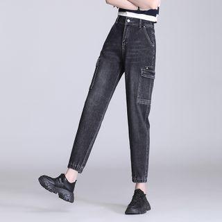 High-waist Cargo Denim Cropped Pants