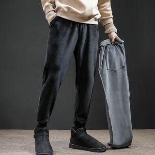Drawstring Plain Velvet Jogger Pants
