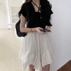 Lace Camisole Top / Strap Cardigan / Asymmetrical Bubble Semi Skirt