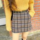 Belted A-line Plaid Miniskirt