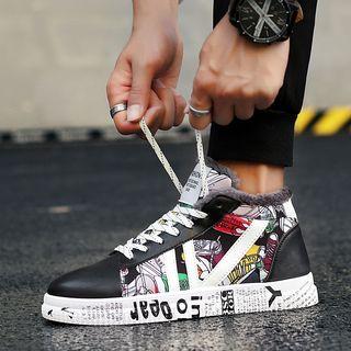 Printed Fleece-lined High-top Sneakers