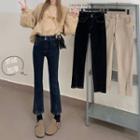 High-waist Fleece-lined Slit Jeans