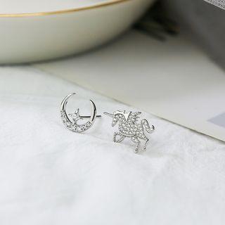 Rhinestone Unicorn Earring 1 Pair - As Shown In Figure - One Size