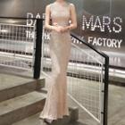 Sleeveless Sequin Maxi Mermaid Cocktail Dress