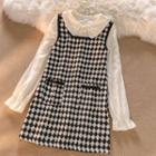 Argyle Mini A-line Overall Dress Dress - Plaid - Black & White - One Size