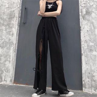 Lace-up Loose-fit Pants Black - One Size