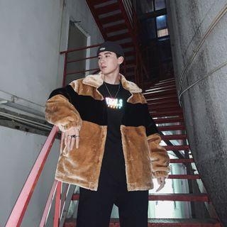 Color Block Faux-fur Padded Jacket