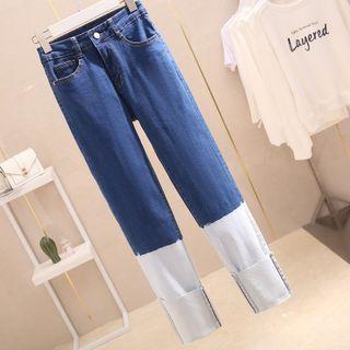 High-waist Color-block Straight Leg Cropped Jeans