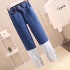 High-waist Color-block Straight Leg Cropped Jeans