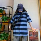Striped Loose-fit Short-sleeve T-shirt / Cargo Jogger Pants