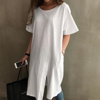 Slit-front Pocket-side T-shirt Dress