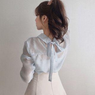 Tie-back Chiffon Shirt Blue - One Size