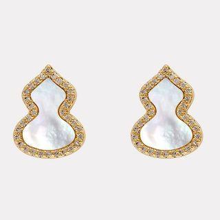 Rhinestone Gourd Ear Stud 1 Pair - Silver - One Size