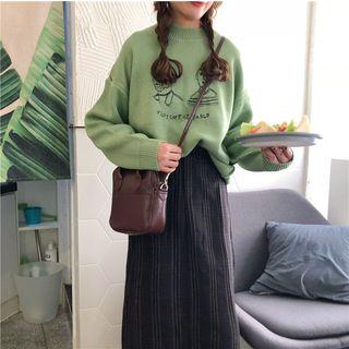 Embroidered Oversize Sweater / Striped Midi Straight-fit Skirt