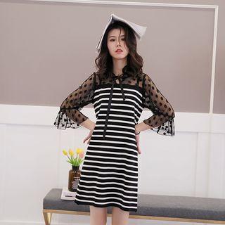 Sheer Panel Elbow-sleeve Knit Dress