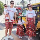 Family Matching Set: Short-sleeve T-shirt + Drawstring Shorts/ A-line Midi Skirt