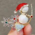 Christmas Snowman Glaze Alloy Brooch Ly752 - Red & White - One Size