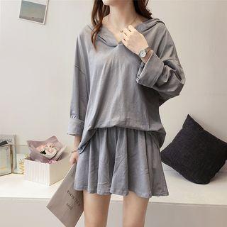 Set: Long-sleeve Hooded T-shirt + Culottes