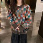 Long-sleeve Pattern Plaid Sweater