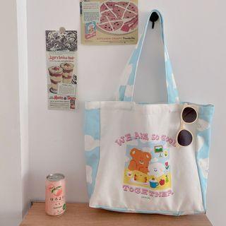 Bear Print Canvas Tote Bag / Bucket Bag