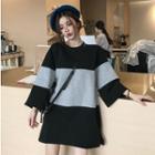 3/4-sleeve Color Block Mini Dress As Shown In Figure - One Size