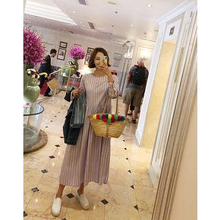 Button-back Striped Shirtdress