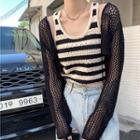 Striped Crop Tank Top / Perforated Light Jacket
