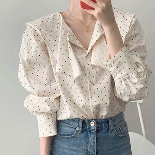 Dot Print Buttoned Blouse