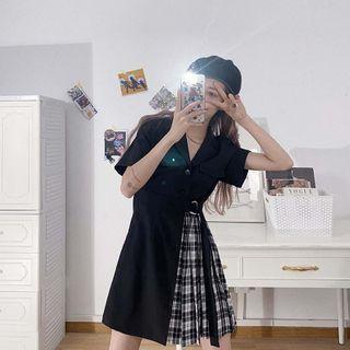 Suit Collar Short-sleeved Plaid Dress