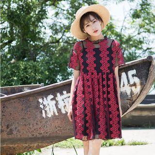 Short-sleeve Lace Dress With Slipdress
