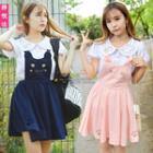 Cat Embroidered Pinafore Dress