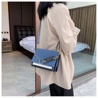 Faux Leather Metal Ring Flap Crossbody Bag