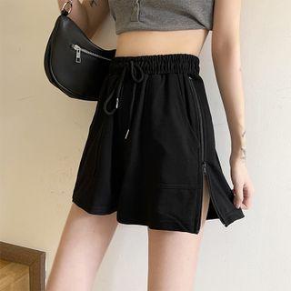 Zip-accent Drawstring Shorts