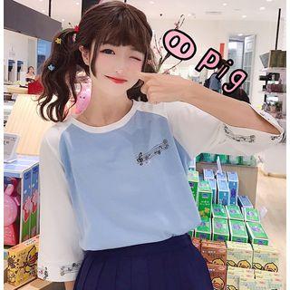 Musical Note Raglan Elbow-sleeve T-shirt