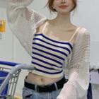 Striped Knit Camisole Top / Cropped Cardigan