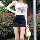 Long-sleeve Tie-dyed T-shirt / Spaghetti Strap Sheath Dress